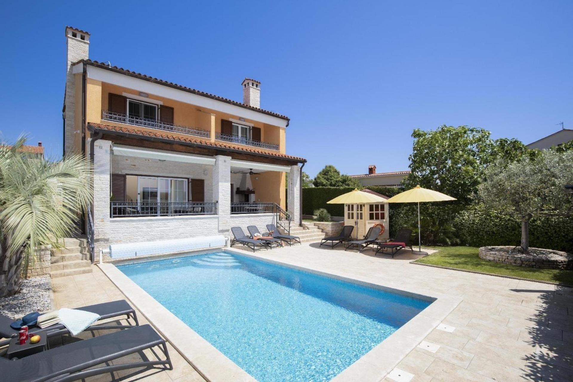 Ferienhaus In Pomer Mit Privatem Beheizten Pool Und Meerblick Exterior photo